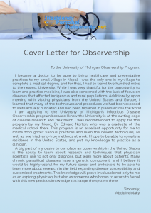 Cover Letter for Observership sample