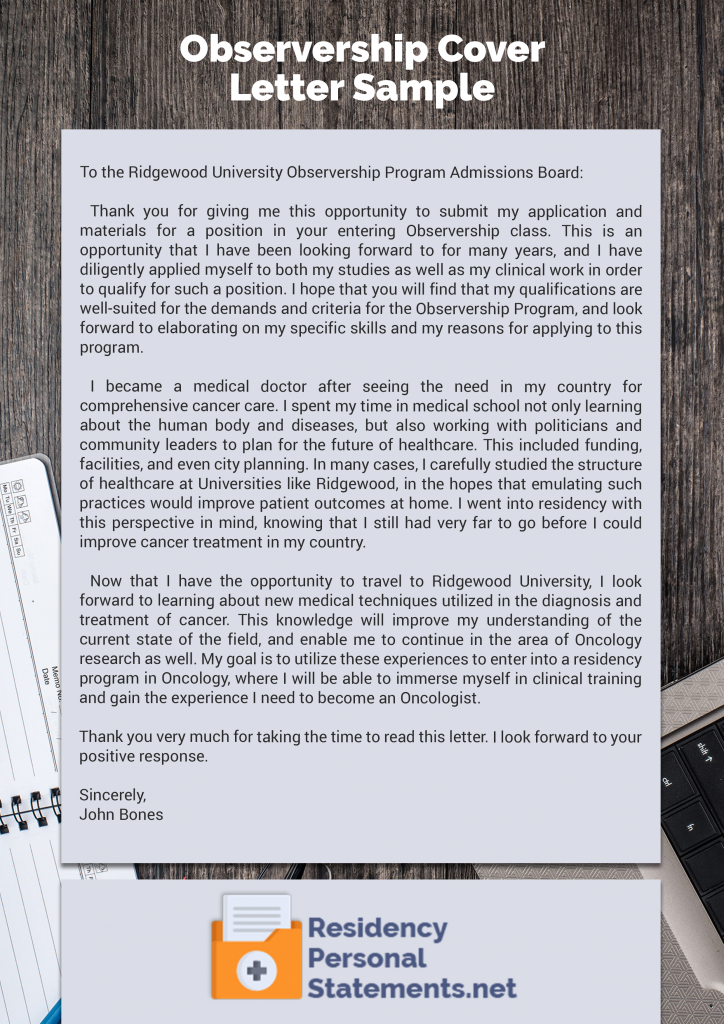 medical observership cover letter sample