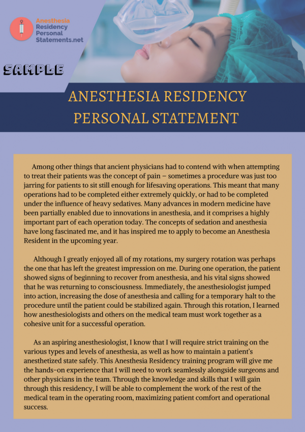 anesthesia residency personal statement example